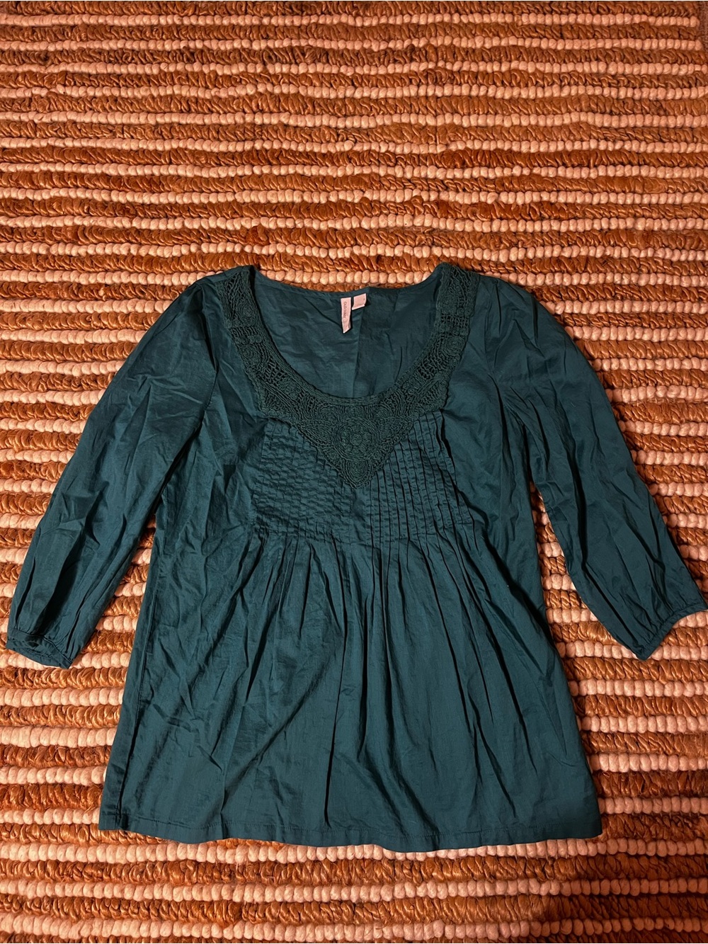 Y2K Old Navy Dark Teal Crochet Yoke Tunic Top